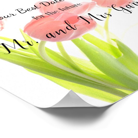 Zachte roze Tulpen Enkele Datum Nachtteken Poster (Hoek)