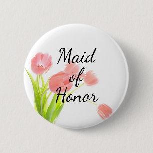 Zachte Roze Tulpen Made of Honor Ronde Button 5,7 Cm