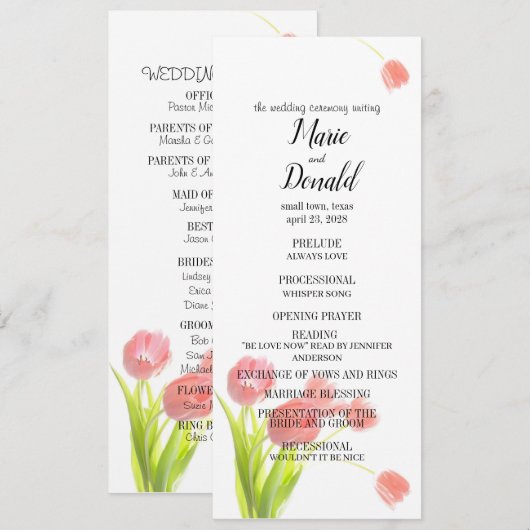 Zachte Roze Tulpen Programmakaart (Voorkant / Achterkant)
