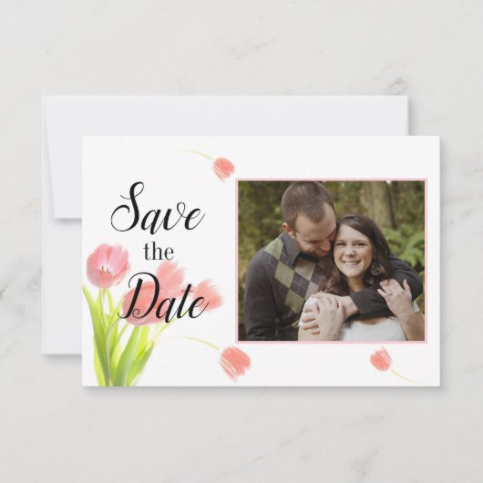Zachte Roze Tulpen Save The Date (Voorkant)
