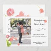 Zachte Roze Tulpen Verlovingskaart Aankondiging (Voorkant / Achterkant)