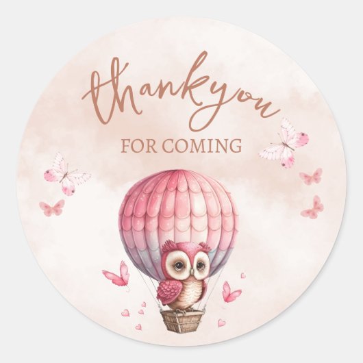 Zachte Roze Uil Bedankt voor het komen Sticker (Voorkant)