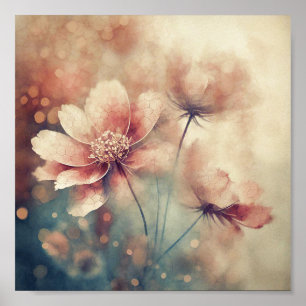 Zachte roze vintage bloemkunst poster