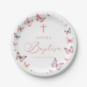 Zachte roze vlinder doop papieren bordje (Voorkant)