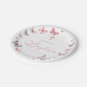 Zachte roze vlinder doop papieren bordje (Gekanteld)