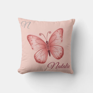 Zachte roze vlinder met monogram kussen