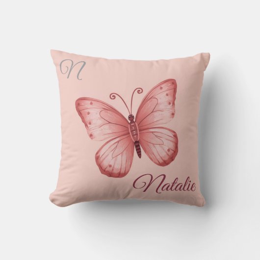 Zachte roze vlinder met monogram kussen (Voorkant)