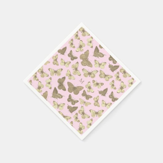 Zachte Roze Vlinderpatroon met Monogram Servet (Hoek)