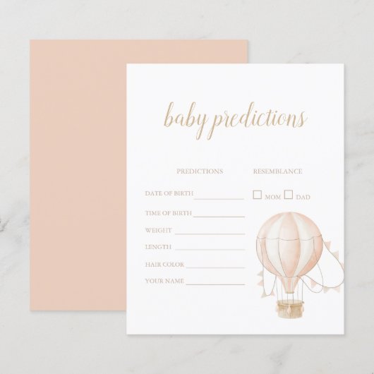 Zachte-roze Warm-luchtballonvoorspellingsgame Kaar (Voorkant / Achterkant)