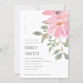 ZACHTE ROZE WATERCOLOR BLOEMEN BRUIDSSUITE UITNODI BEDANKKAART