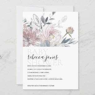 ZACHTE ROZE WATERCOLOR FLORALE BABY SHOWER UITNODI BEDANKKAART