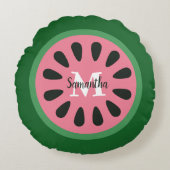 Zachte Roze Watermeloen Monogram Rond Kussen (Voorkant)