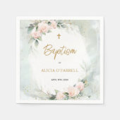 Zachte Roze Waterverf Bloemen Gouden Kruisdoop Servet (Voorkant)