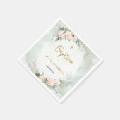 Zachte Roze Waterverf Bloemen Gouden Kruisdoop Servet (Hoek)