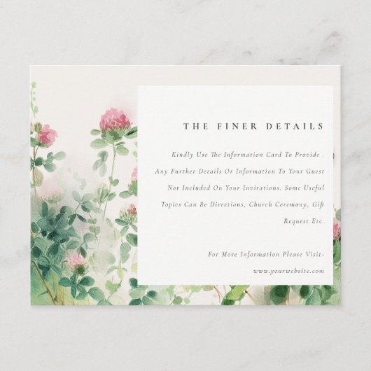Zachte roze Waterverf bloementuin trouwgegevens Informatiekaartje (Voorkant)