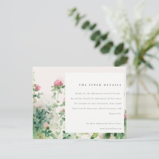 Zachte roze Waterverf bloementuin trouwgegevens Informatiekaartje (Staand voorkant)