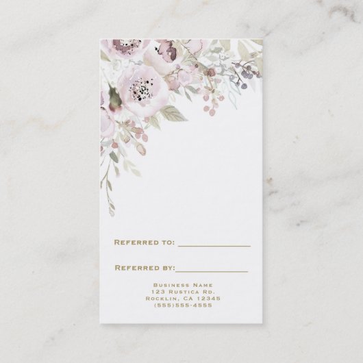Zachte Roze Waterverf Elegante Bloemen Verwijs een Aanbevelingskaartje (Achterkant)