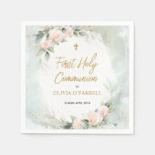 Zachte roze Waterverf Flowers First Holy Communion Servet (Voorkant)