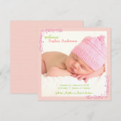 Zachte Roze Werveltje Baby Meisje Foto Geboorte Aankondiging (Voorkant / Achterkant)