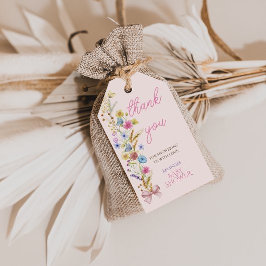 Zachte Roze Wilde Bloem Baby Meisje Shower Bedankt Cadeaulabel