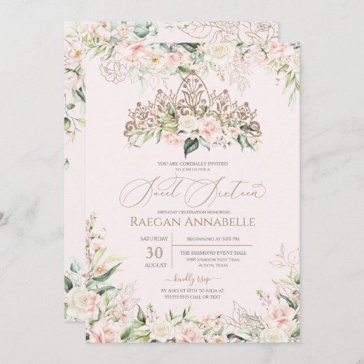 Zachte roze witte rozen Elegant Sweet 16-jarige ve Kaart (Voorkant / Achterkant)