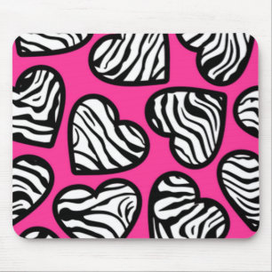 Zachte roze zwart wit zebra patroon hart muismat