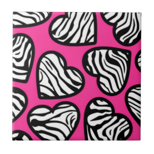 Zachte roze zwart wit zebra patroon hart tegeltje
