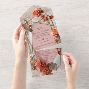 Zachte, rozeachtige oranje tint Peach Fuzz All In One Uitnodiging