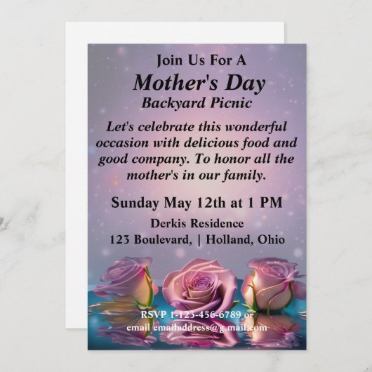 Zachte rozen achtergrond uitnodiging (Voorkant / Achterkant)