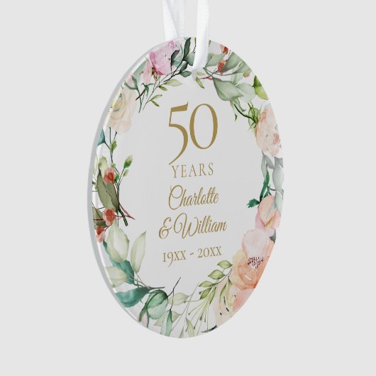 Zachte Rozen Guirlande 50ste Verjaardag Foto Ornament (voorkant)