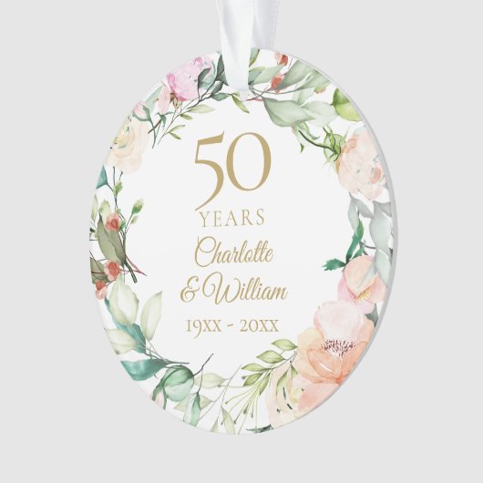 Zachte Rozen Guirlande 50ste Verjaardag Foto Ornament (voorkant)