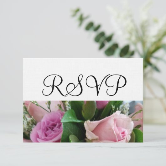 Zachte Rozen Witte Huwelijk RSVP (Staand voorkant)