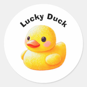 Zachte Rubber Eend met Aanpasbare Tekst Ronde Sticker