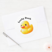 Zachte Rubber Eend met Aanpasbare Tekst Ronde Sticker (Envelop)
