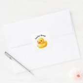Zachte Rubber Eend met Aanpasbare Tekst Vierkante Sticker (Envelop)