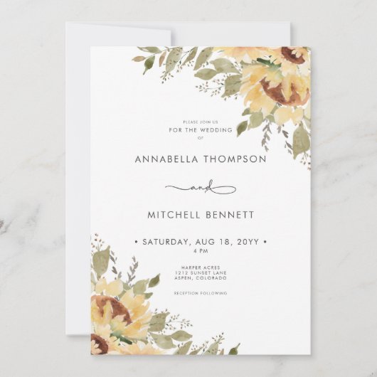 Zachte Rustieke Grote Boho Zonnebloemen Huwelijk Kaart (Voorkant)