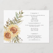 Zachte Rustieke Grote Boho Zonnebloemen Trouwdetai Informatiekaartje (Voorkant)