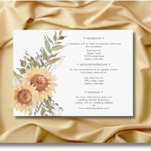 Zachte Rustieke Grote Boho Zonnebloemen Trouwdetai Informatiekaartje