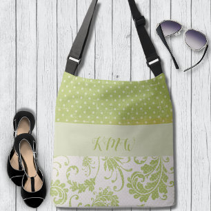 Zachte salie damast en grunge stippen crossbody tas