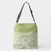 Zachte salie damast en grunge stippen crossbody tas (Achterkant)