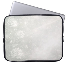 Zachte salie en bevroren witte bloemen AI-kunst Laptop Sleeve