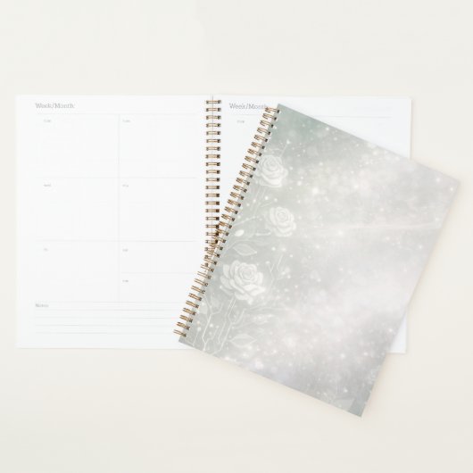Zachte salie en wit bevroren bloemen AI-kunst Planner (Display)