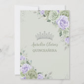 Zachte Salie Groen Paarse Bloemen Zilver Quinceañe Kaart (Achterkant)