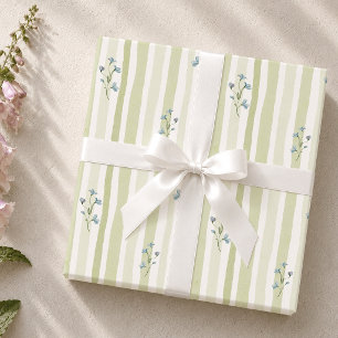 Zachte salie streep & blauwe wilde bloem cottage cadeaupapier