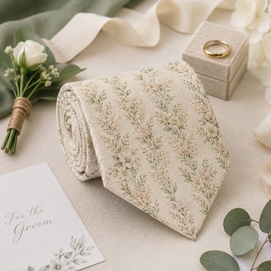 Zachte Salie Wilde Bloemen Bruiloft Stropdas