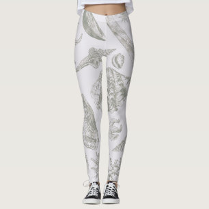 Zachte Saliegrijze Zeeschelp Schets Antiek Natuur Leggings
