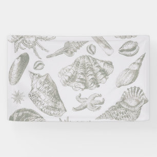 Zachte Saliegrijze Zeeschelp Schets Antiek Natuur Spandoek
