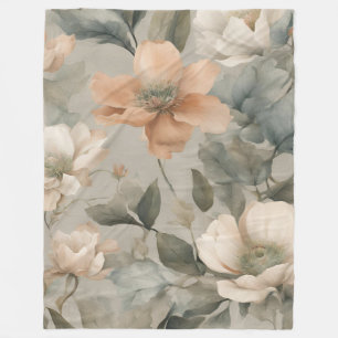 Zachte Saliegroen Bleke Sinaasappel Cottage Bloeme Fleece Deken
