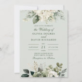 Zachte Saliegroene Bloemige Klassieke Trouw Uitnod Kaart (Voorkant)