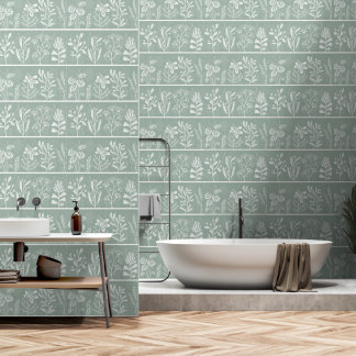 Zachte Saliegroene Whimsicale Botanische Silhouet Behang